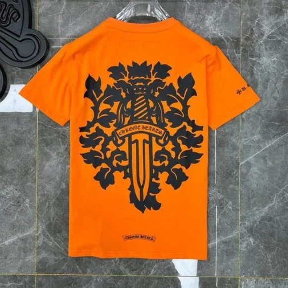 Orange chrome heart cross horseshoe print short sleeve